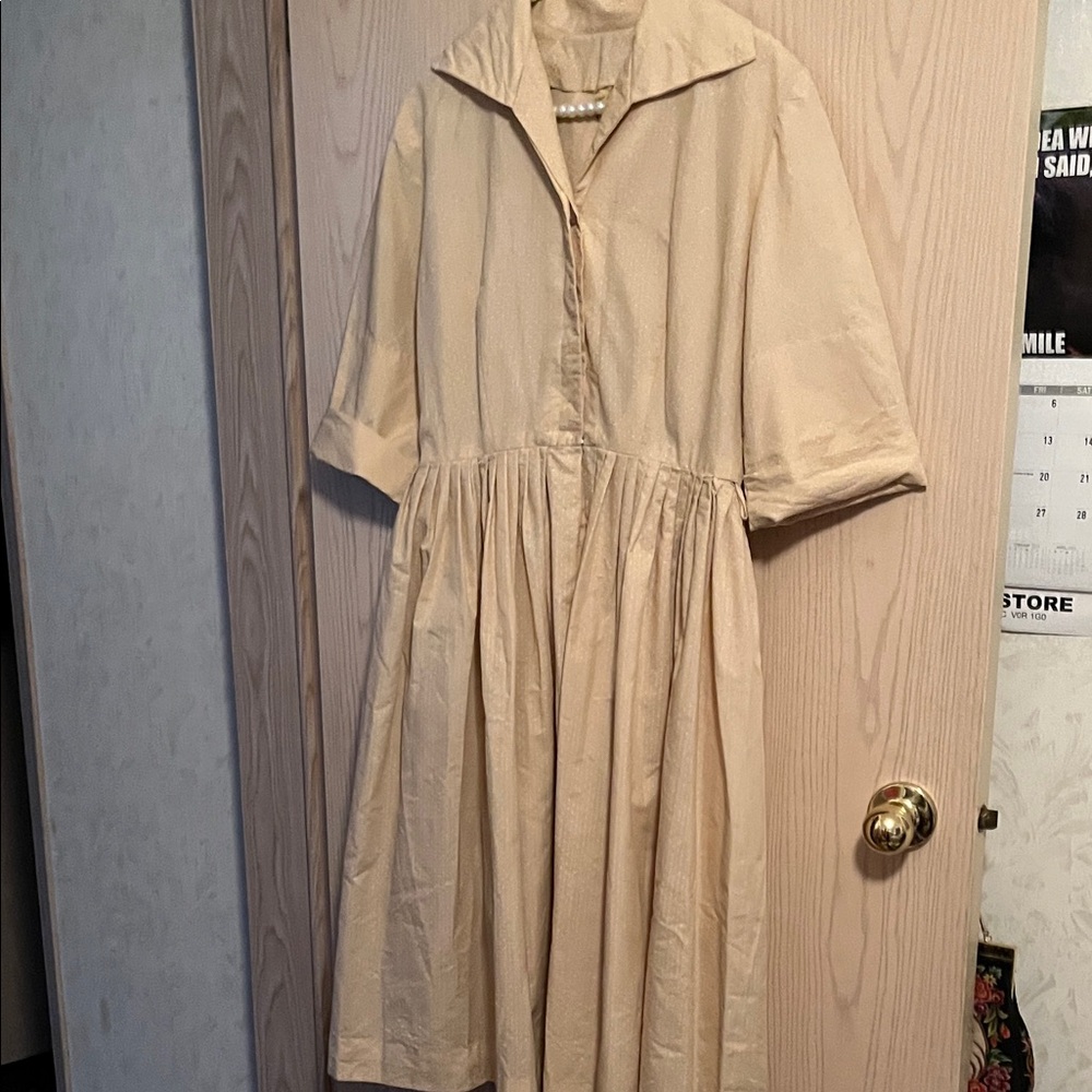 Neutral Beige Collared Midi Dress